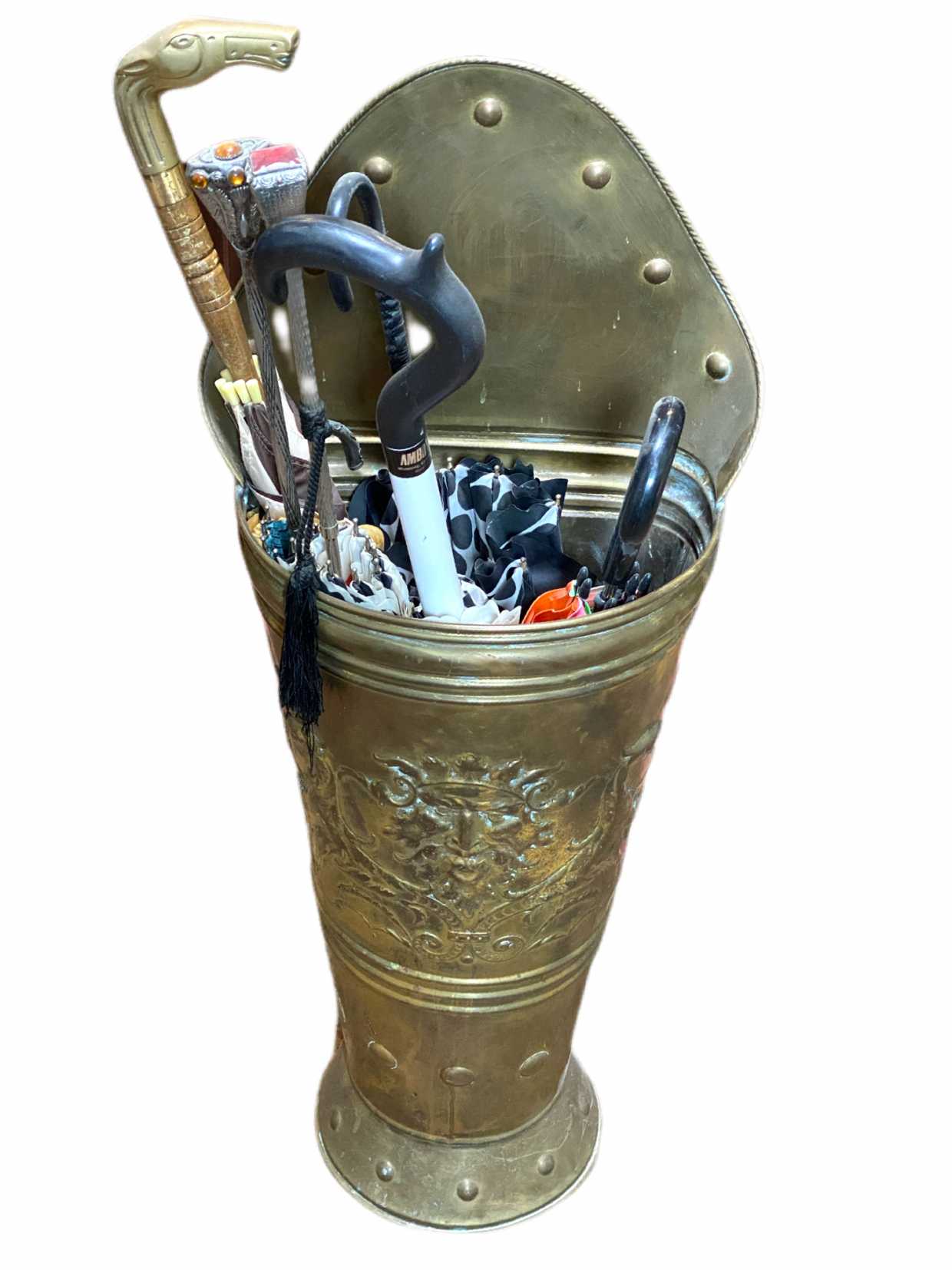 006 Brass Umbrella Stand with Umbrellas AirAuctioneer