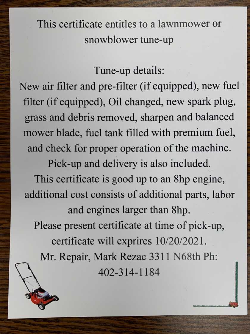Lawn Service mower/snow blower tune up AirAuctioneer
