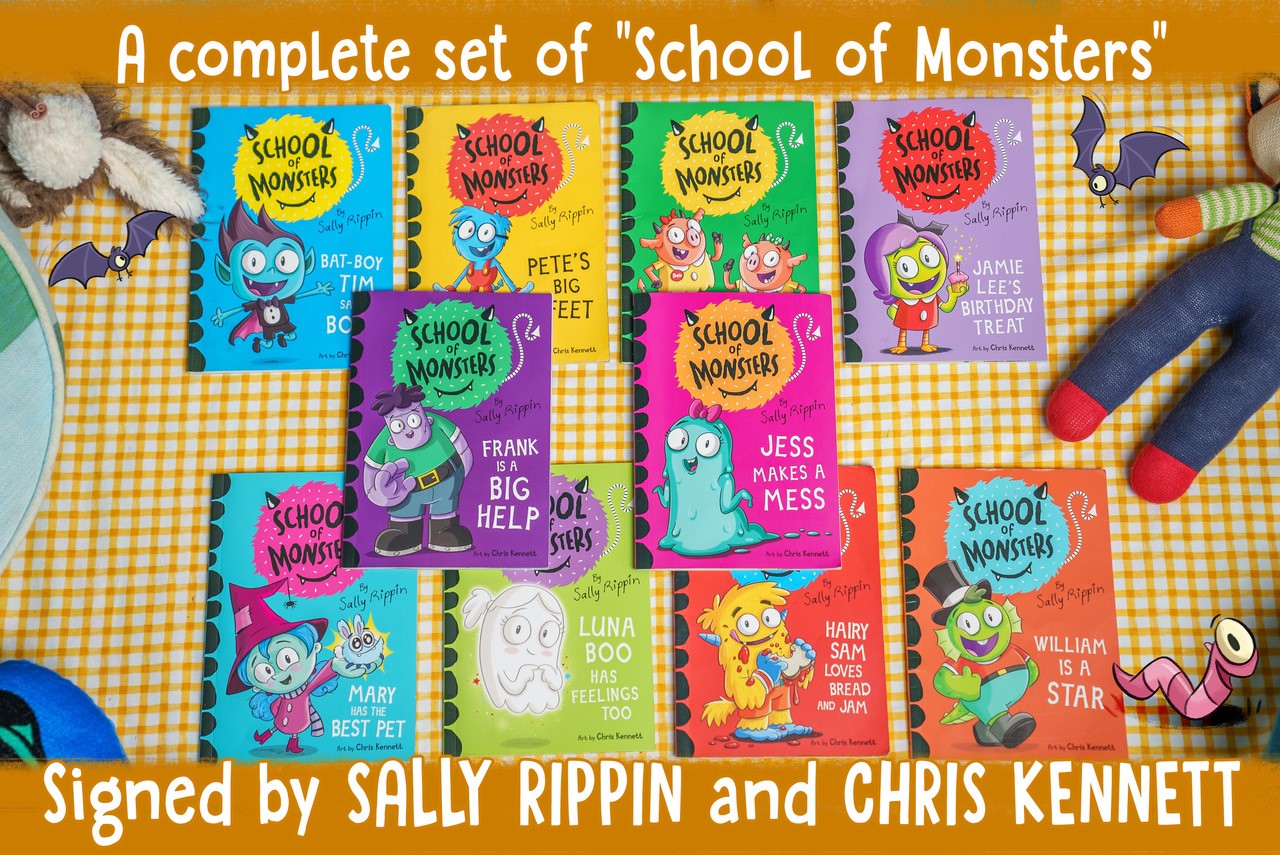 A complete set of “School of Monsters” books. Signed by Sally Rippin & Chris AirAuctioneer