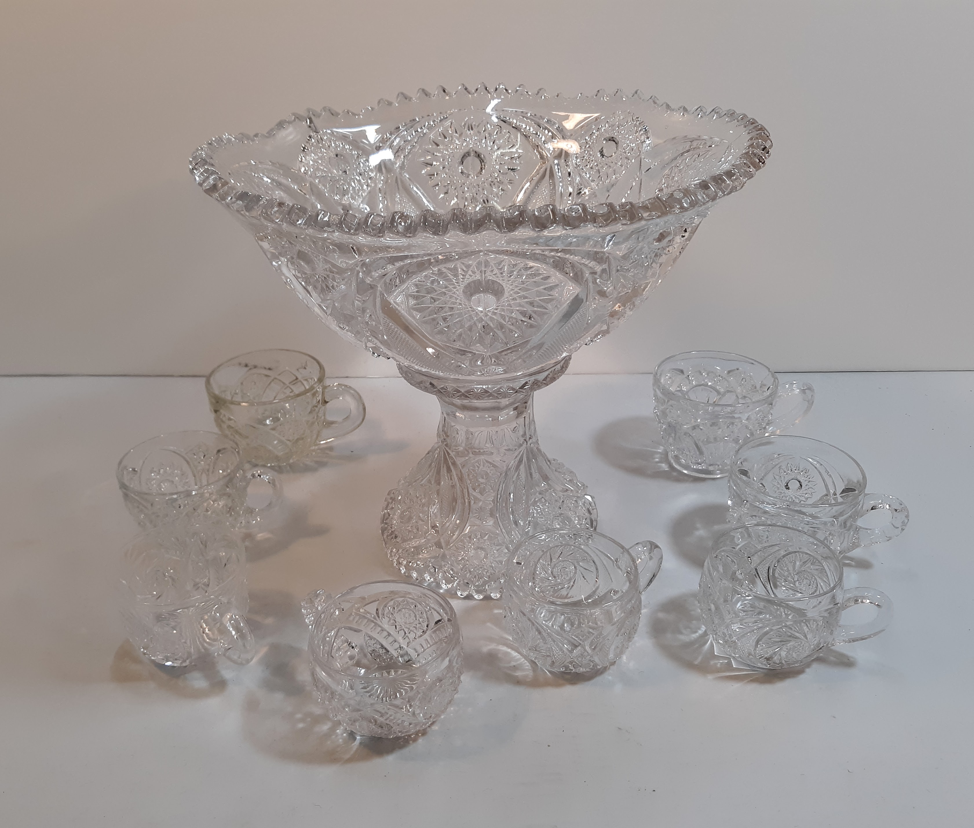 Imperial Glass Punch Bowl with Stand and Assorted Cups AirAuctioneer