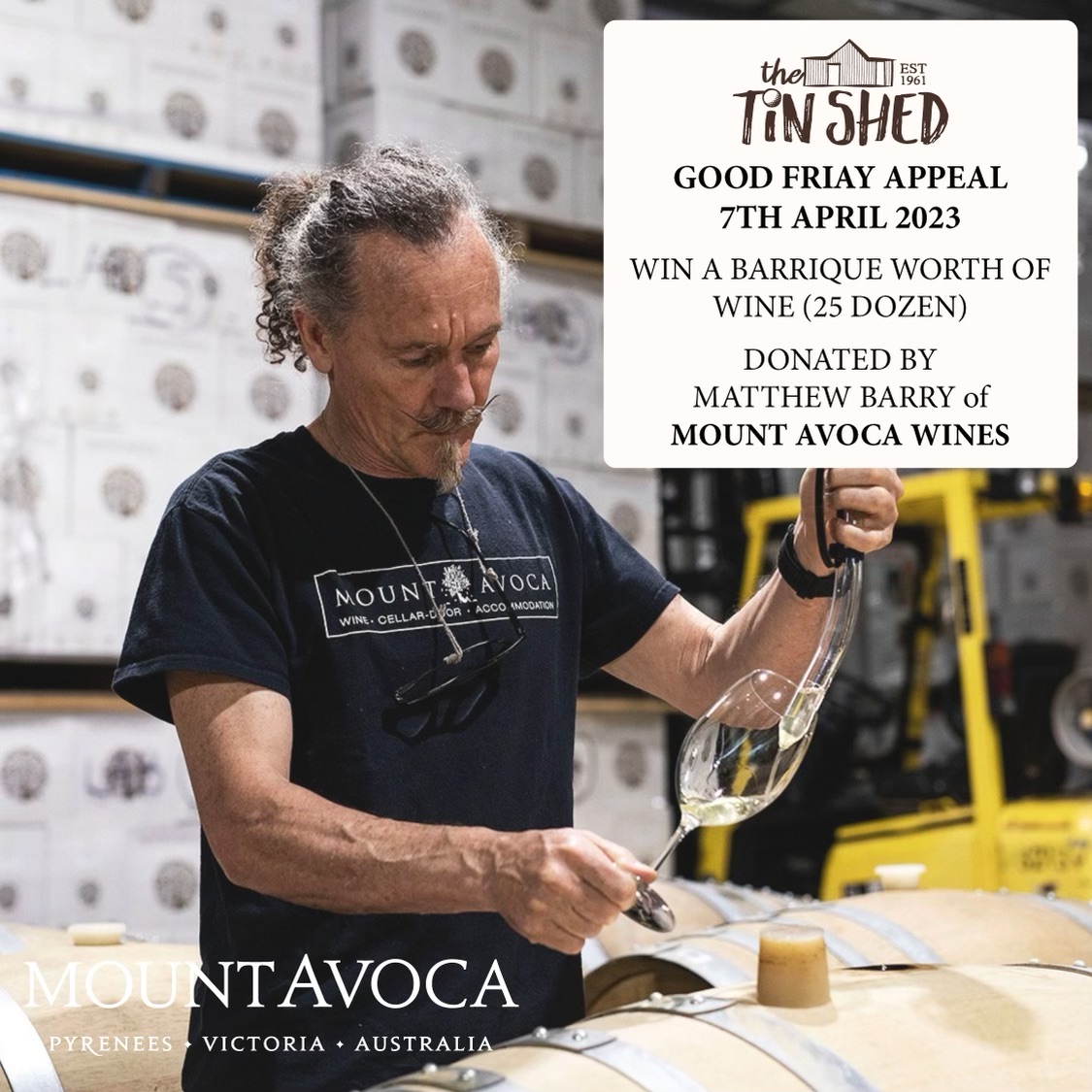 MATTHEW BARRY of MOUNT AVOCA WINES WIN A BARRIQUE WORTH OF WINE (25 DOZEN) AirAuctioneer