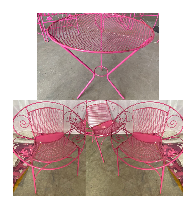 Pink Metal Furniture Coffee Table and 3 Saucer Chairs AirAuctioneer