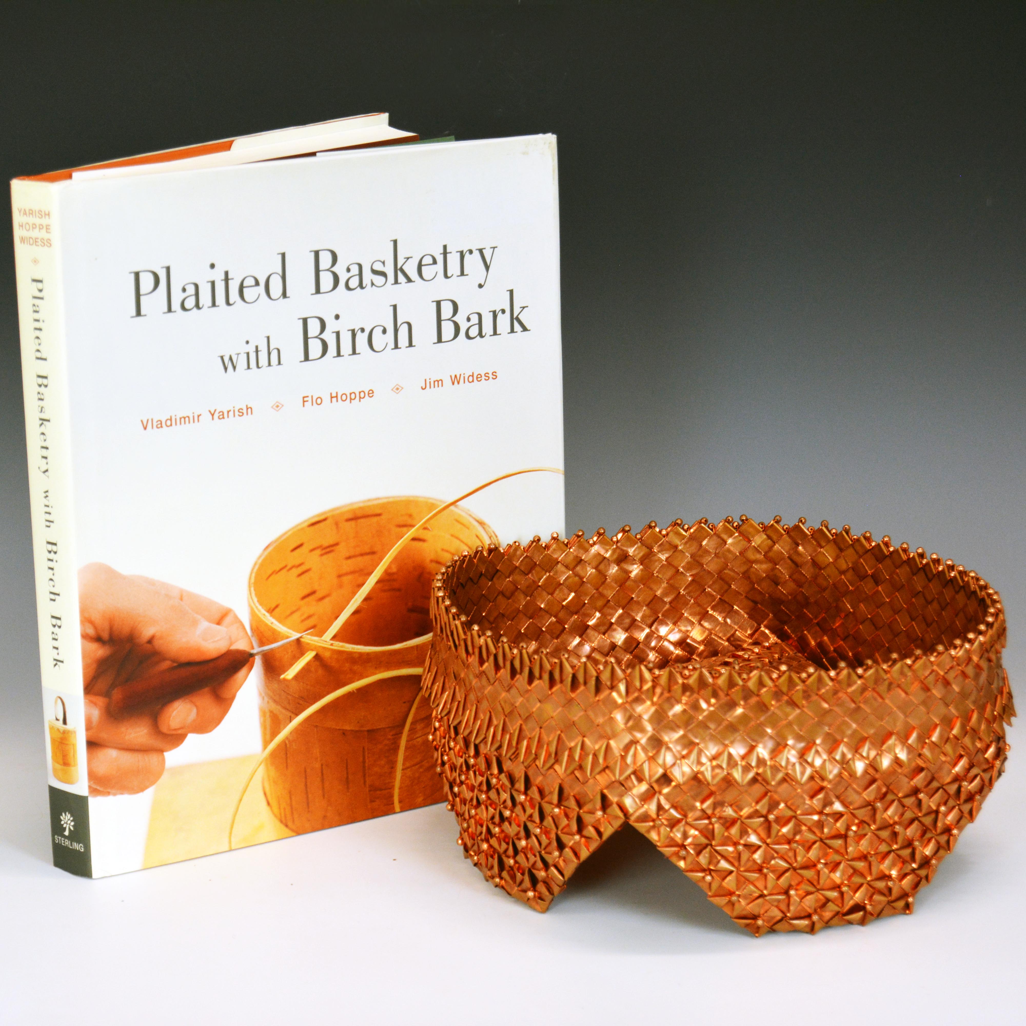 145 Copper Basket and signed "Plaited Basketry with Birch Box" Book, Judith Saunders, Value