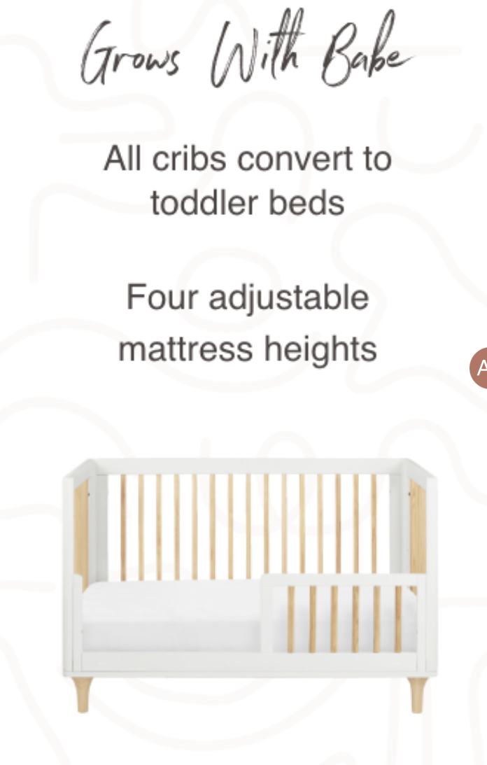 558 Babyletto "Lolly" 3 in 1 convertible crib with mattress