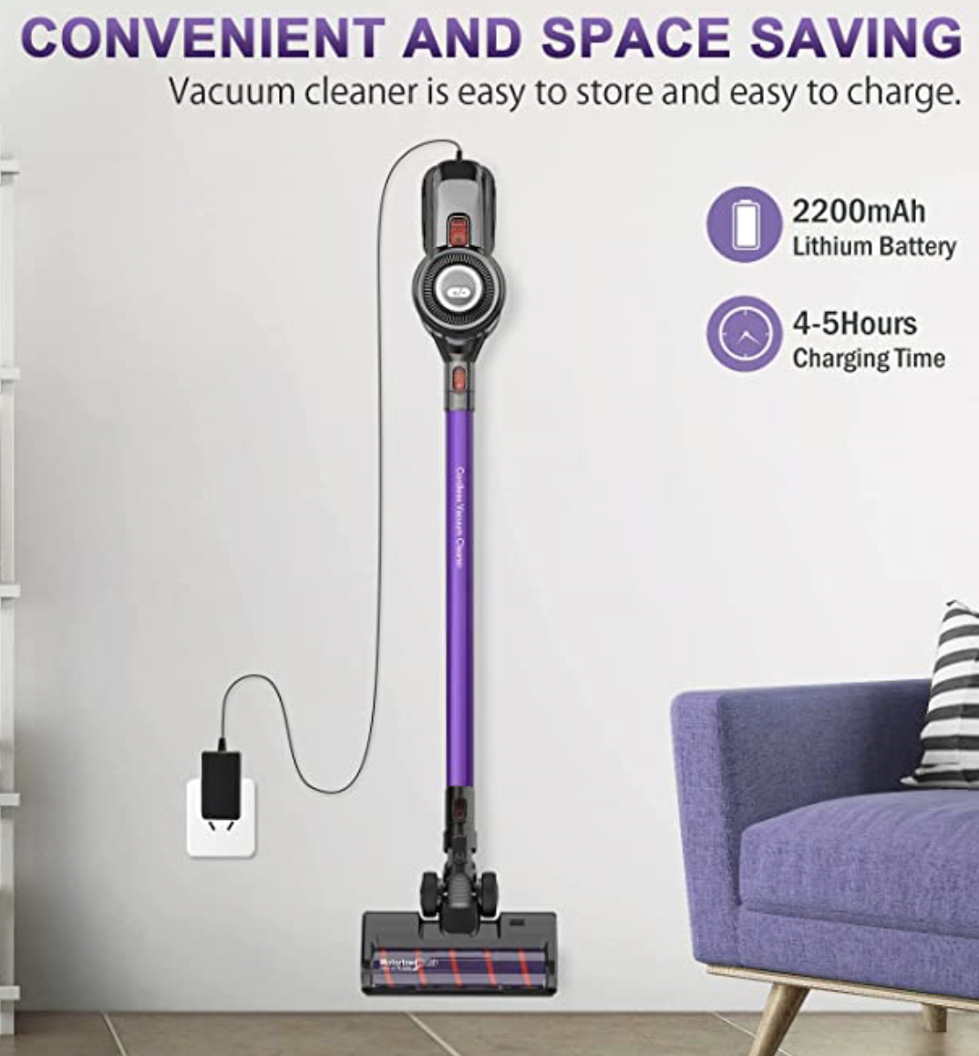 D18E Pro Cordless Stick Vacuum Cleaner, Lightweight Handheld Vacuum with Rechargeable Lithium